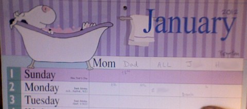 Mom's Family Calendar page