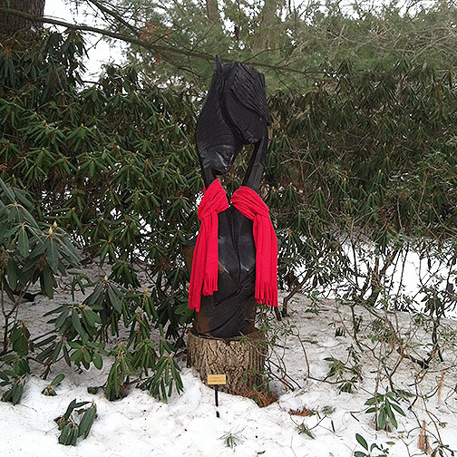 The "Sisters" sculpture is one of four purchased to remain in Dow Gardens after the Zimbabwean sculptors in residence left.