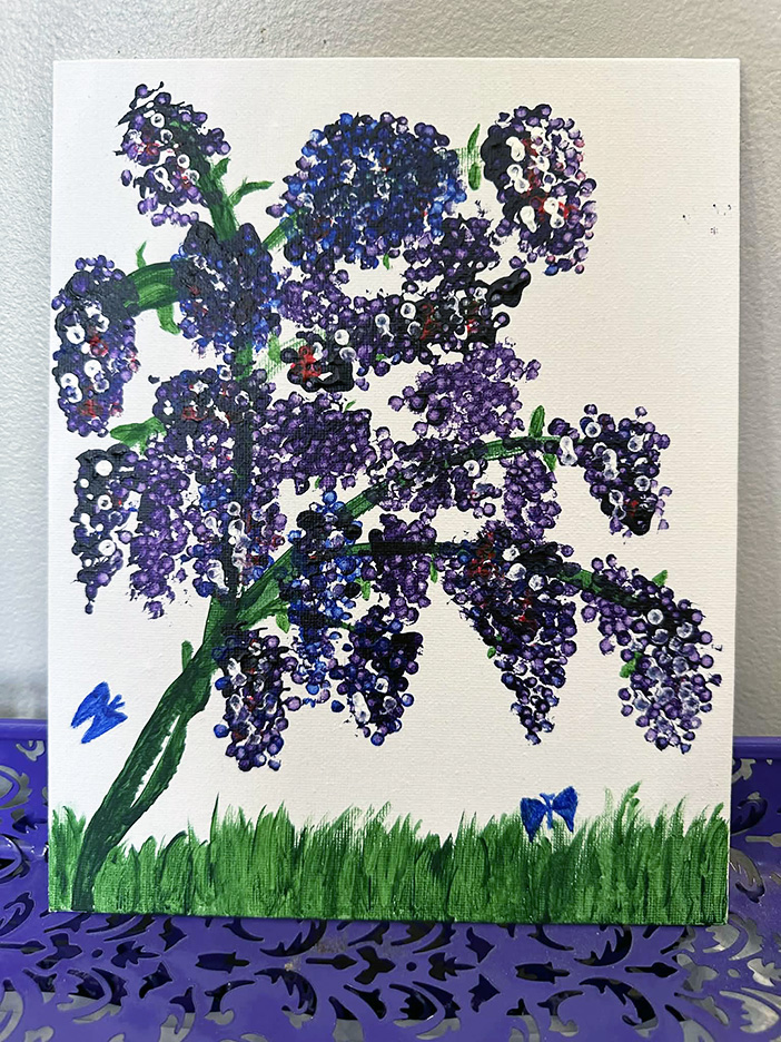 acrylic painting of lilac bush